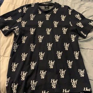 Black HUF shirt w/ white designs